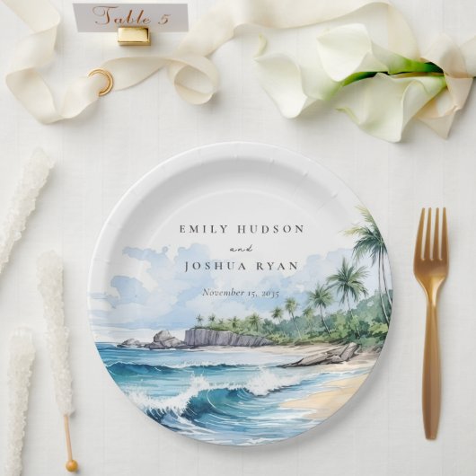 Assiettes En Carton Mariage d'aquarelle de plage Tropical (Mariage)