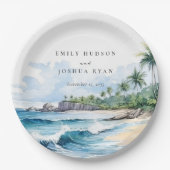 Assiettes En Carton Mariage d'aquarelle de plage Tropical (Devant)