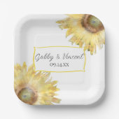 Assiettes En Carton Mariage d'aquarelle des tournesols jaunes (Recto)