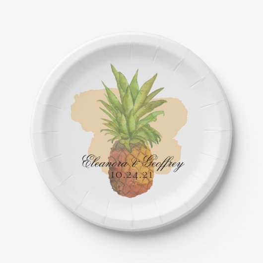 Assiettes En Carton Mariage d'aquarelle d'été pour ananas tropicaux (Devant)
