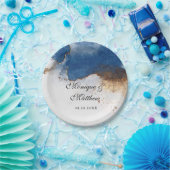 Assiettes En Carton Mariage d'aquarelle en cuivre rouille bleu (Fête)