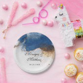 Assiettes En Carton Mariage d'aquarelle en cuivre rouille bleu (Fête)