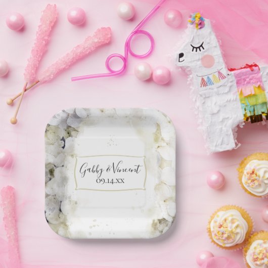 Assiettes En Carton Mariage d'aquarelle florale d'Hydrangea blanc (Fête)