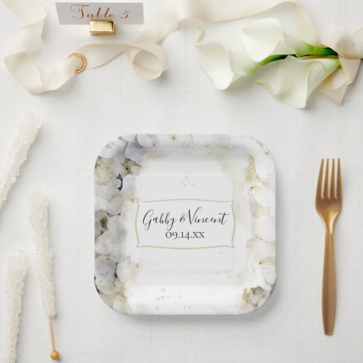 Assiettes En Carton Mariage d'aquarelle florale d'Hydrangea blanc (Mariage)