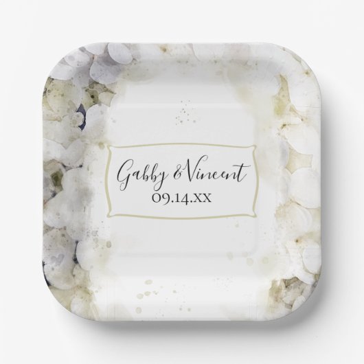 Assiettes En Carton Mariage d'aquarelle florale d'Hydrangea blanc (Recto)