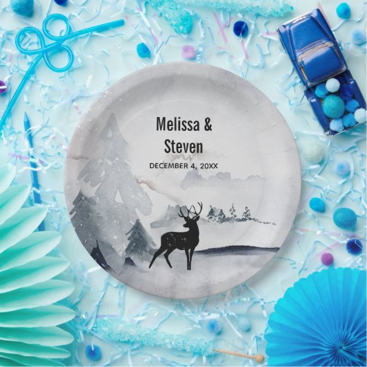 Assiettes En Carton Mariage d'aquarelle gris-rustique (Fête)