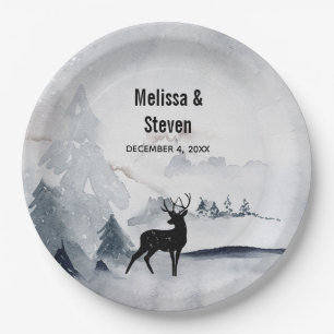 Assiettes En Carton Mariage d'aquarelle gris-rustique