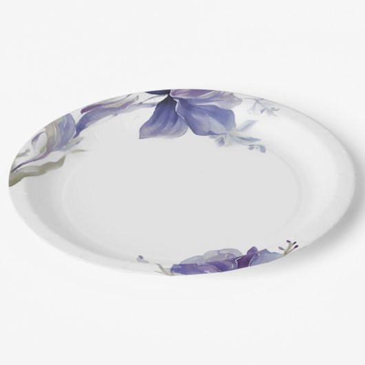 Assiettes En Carton Mariage d'aquarelle Iris violet (Angle)