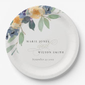 Assiettes En Carton Mariage d'aquarelle jaune bleu joyeux (Devant)