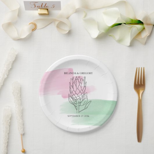 Assiettes En Carton Mariage d'aquarelle King Protea (Mariage)