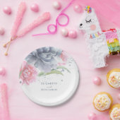 Assiettes En Carton Mariage d'aquarelle rose et bleu-duvet (Fête)