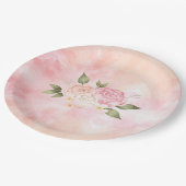 Assiettes En Carton Mariage d'aquarelle rose romantique (Angle)