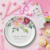 Assiettes En Carton Mariage d'aquarelle Rose rose-bleu (Fête)