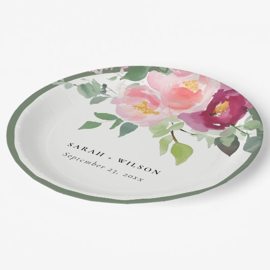 Assiettes En Carton Mariage d'aquarelle Rose rose-bleu (Angle)