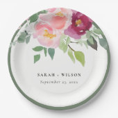 Assiettes En Carton Mariage d'aquarelle Rose rose-bleu (Devant)