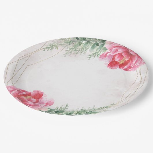 Assiettes En Carton Mariage d'aquarelle rose vif (Angle)