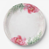 Assiettes En Carton Mariage d'aquarelle rose vif (Devant)