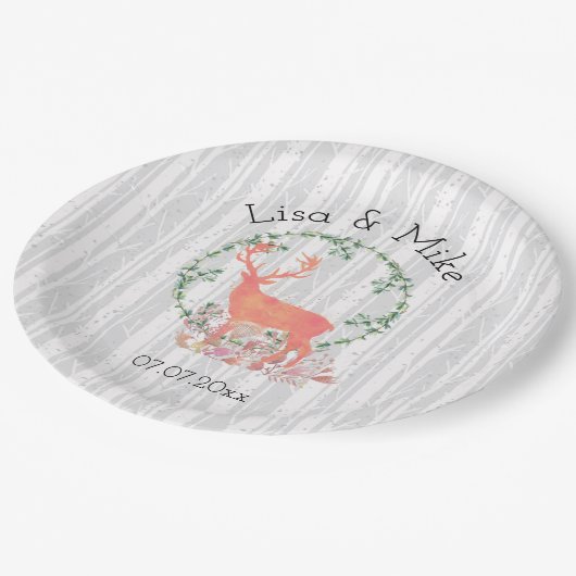 Assiettes En Carton Mariage d'aquarelle Russe Reindeer Boho (Angle)