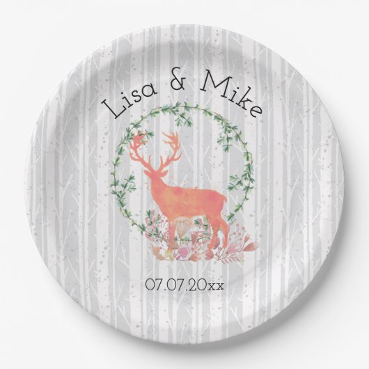 Assiettes En Carton Mariage d'aquarelle Russe Reindeer Boho (Devant)