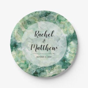 Assiettes En Carton Mariage d'aquarelle verte Abstraite moderne