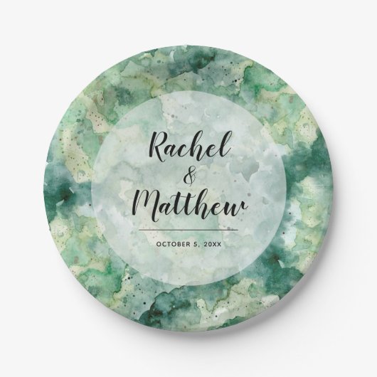 Assiettes En Carton Mariage d'aquarelle verte Abstraite moderne (Devant)