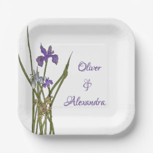 Assiettes En Carton Mariage d'aquarelle violet et bleu Iris