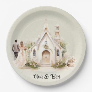 Assiettes En Carton Mariage d'aquarelle White Church