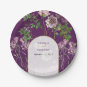 Assiettes En Carton Mariage d'arc doré fleuri violet (Devant)