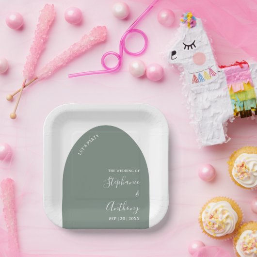 Assiettes En Carton Mariage d'arche verte et blanche Sage (Fête)