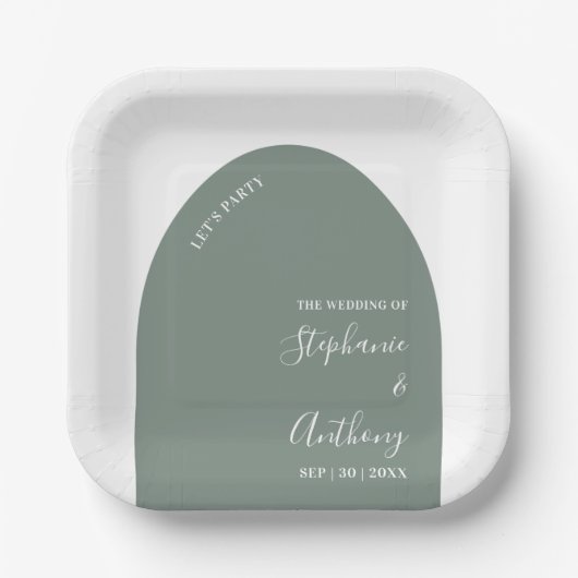 Assiettes En Carton Mariage d'arche verte et blanche Sage (Recto)