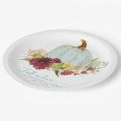 Assiettes En Carton Mariage d'automne Aqua Blue Citrouille Floral (Angle)