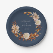 Assiettes En Carton Mariage d'automne bleu marine (Devant)
