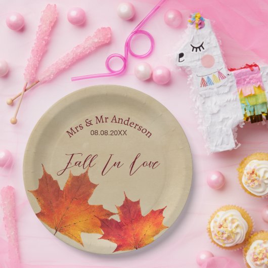 Assiettes En Carton Mariage d'automne feuilles de tomber Orange rustiq (Fête)