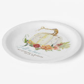 Assiettes En Carton Mariage d'automne Floral rouge Citrouille blanc (Angle)