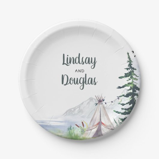 Assiettes En Carton Mariage d'aventure Boho Woodsy Mountains (Devant)