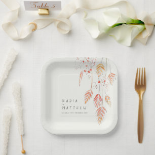 Assiettes En Carton Mariage de automne d'aquarelle de baies d'herbes c