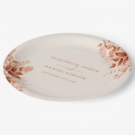 Assiettes En Carton Mariage de automne d'automne floral rustique (Angle)