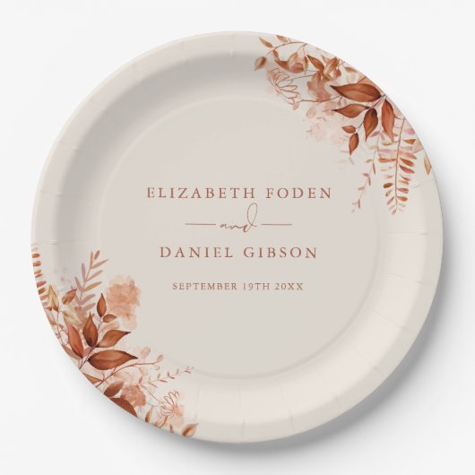 Assiettes En Carton Mariage de automne d'automne floral rustique (Devant)