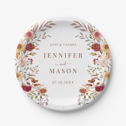 Assiettes En Carton Mariage de automne de fleurs séchées de Bourgogne  (Devant)