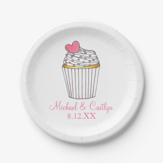 Assiettes En Carton Mariage de Baby shower nuptiale Cupcake Coeur rose (Devant)