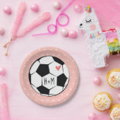 Assiettes En Carton Mariage de balle de soccer rose monogramme (Fête)