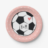 Assiettes En Carton Mariage de balle de soccer rose monogramme (Devant)