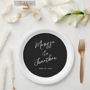 Assiettes En Carton Mariage de bande moderne noir blanc