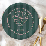 Assiettes En Carton Mariage de bande vert fleur<br><div class="desc">Tracé floral sur bande verte arrière - plan avec cadre dessiné à la main.</div>