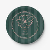 Assiettes En Carton Mariage de bande vert fleur (Devant)
