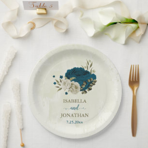 Assiettes En Carton mariage de botanique turquoise bleu beige