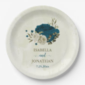 Assiettes En Carton mariage de botanique turquoise bleu beige (Devant)