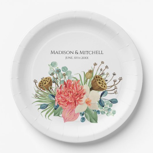 Assiettes En Carton Mariage de bouquet Fleur sauvage Boho rose (Devant)