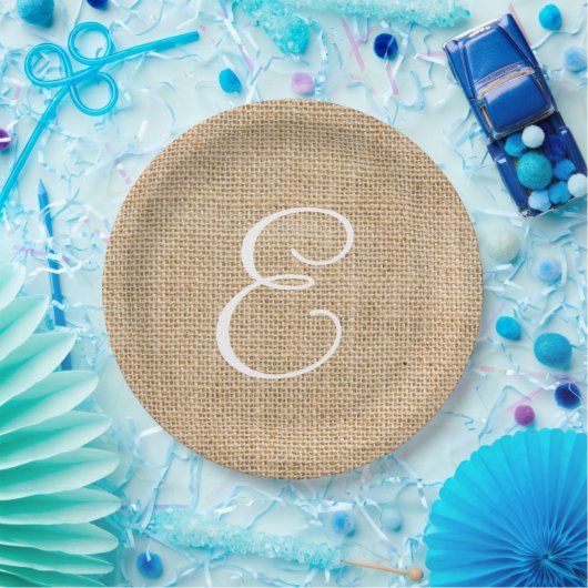 Assiettes En Carton Mariage de Burlap rustique Monogramme simple (Fête)