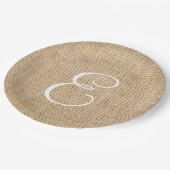 Assiettes En Carton Mariage de Burlap rustique Monogramme simple (Angle)